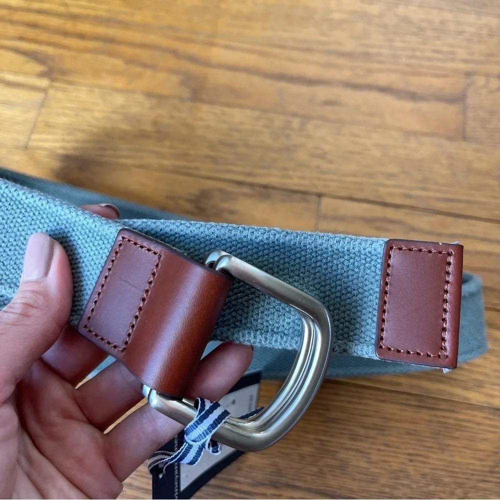 Vineyard Vines D Ring Belt Cotton Leather Pale Green Brown Multiple Sizes NWT